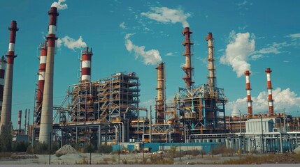 Obraz premium Industrial Complex with Tall Chimneys