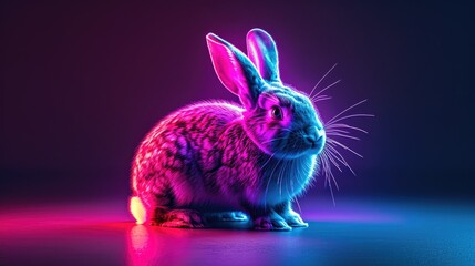 Neon rabbit in pop art style glowing with electric