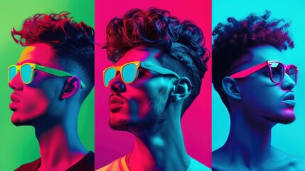 Obraz premium Portraits of individuals rendered in neon colors, showcasing their features with bold outlines and vivid hues, offering a modern interpretation of traditional portraiture.