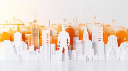 white silhouette of a builder against the background of a construction site