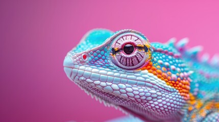 Obraz premium Unique portraits of neon-lit reptiles and amphibians, showcasing their stunning appearance under bright, colorful lights that enhance their natural characteristics.