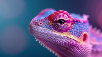 Fototapeta premium Abstract and artistic compositions featuring neon-lit portraits of reptiles and amphibians, highlighting the vivid colors and intricate details that make each creature unique.