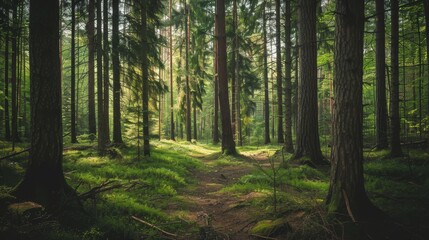 Fototapeta premium Isolated forest with no people. Useful as a wallpaper for websites or online advertising. 