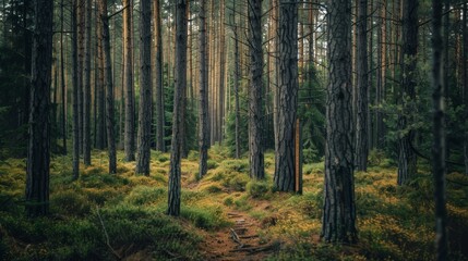 Obraz premium Isolated forest with no people. Useful as a wallpaper for websites or online advertising. 