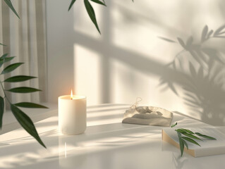 3D render of a minimalistic scented candle mockup in the style of modern interior
