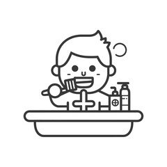 little boy brushing his teeth minimalist line art icon logo symbol