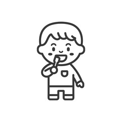Obraz premium little boy brushing teeth minimalist line art icon logo symbol