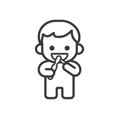 Obraz premium little boy brushing teeth minimalist line art icon logo symbol