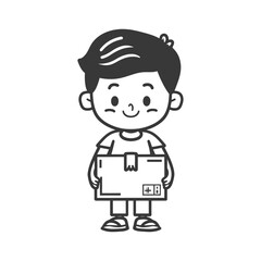 Obraz premium little boy carry goods in loader box minimalist line art icon logo symbol