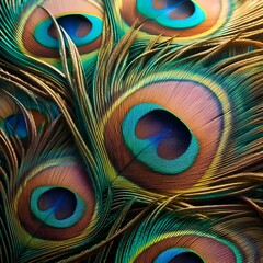 Obraz premium Close Up of Peacock Feathers With Eye Spots, beautiful background