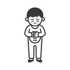 Fototapeta premium little boy holding stomach in pain minimalist line art icon logo symbol