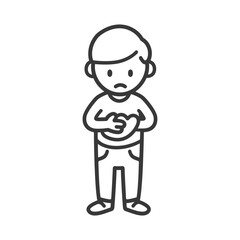 Obraz premium little boy holding stomach in pain minimalist line art icon logo symbol