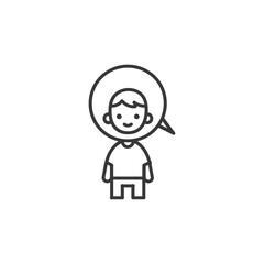 little boy stick figure speech bubble minimalist line art icon logo symbol