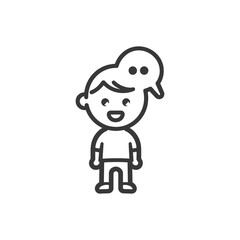 Obraz premium little boy stick figure speech bubble minimalist line art icon logo symbol