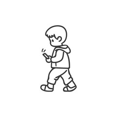 little boy walking minimalist line art icon logo symbol