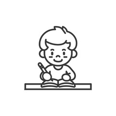 little boy writing on the book minimalist line art icon logo symbol