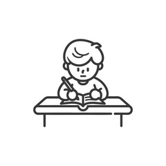 little boy writing on the book minimalist line art icon logo symbol
