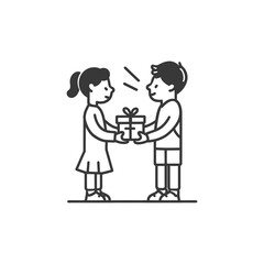 little girl and little boy couple minimalist line art icon logo symbol