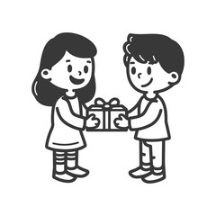 little girl and little boy couple minimalist line art icon logo symbol