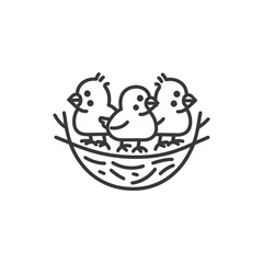 little chicks in the nest minimalist line art icon logo symbol