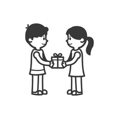little girl and little boy couple minimalist line art icon logo symbol
