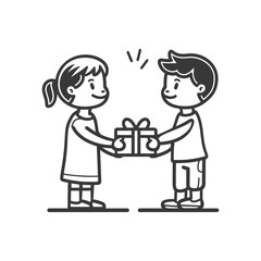 little girl and little boy couple minimalist line art icon logo symbol