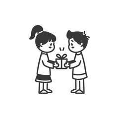 little girl and little boy couple minimalist line art icon logo symbol