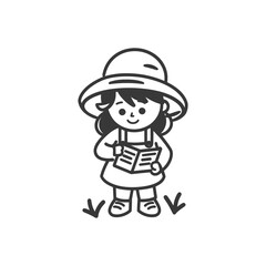 little girl beekeeper in action minimalist line art icon logo symbol