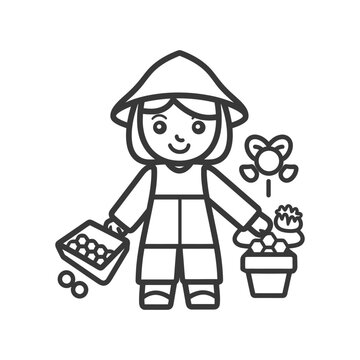gardener planting seeds, black outline style clip art preview