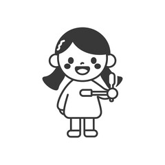 little girl brushing teeth minimalist line art icon logo symbol