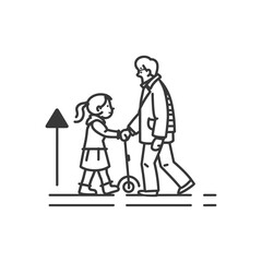 little girl helps the elderly man minimalist line art icon logo symbol