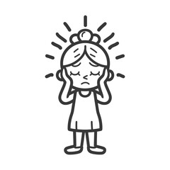 Obraz premium little girl holding headache in pain minimalist line art icon logo symbol