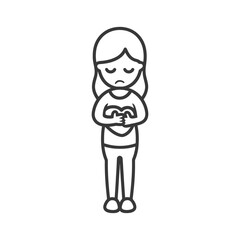 little girl holding stomach in pain minimalist line art icon logo symbol
