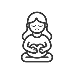 Fototapeta premium little girl holding stomach in pain minimalist line art icon logo symbol