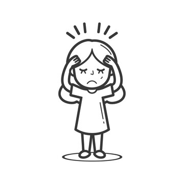 recommend clip art: little girl holding headache in pain minimalist line art icon logo symbol