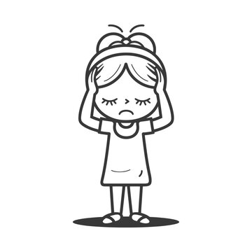 recommend clip art: little girl holding headache in pain minimalist line art icon logo symbol