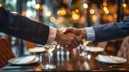 Business partners celebrating a deal in a high-end restaurant