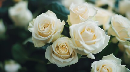 A detailed shot of a bunch of white roses