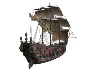 3D rendering of a pirate ship, transparent background