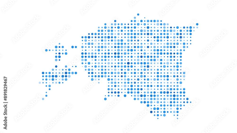 Poster estonia dotted digital map. map of estonia with pulsating colored circles. shape of the country fill