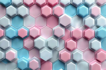 Fototapeta premium Abstract 3D Pattern With Pink, Blue, and White Hexagons