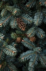 Green Pine Branches on a Blue Background