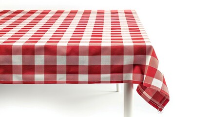 Obraz premium A red checkered rectangular tablecloth isolated on white. 