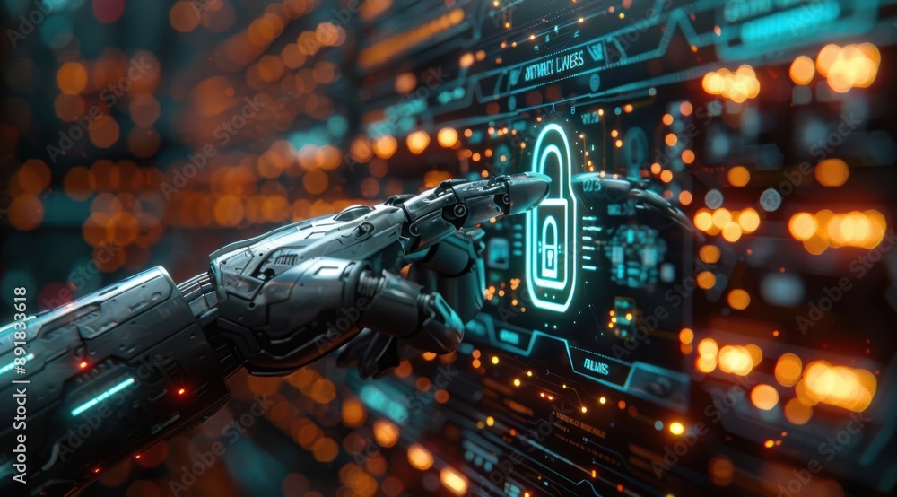 Aufkleber robotic hand interacting with digital security interface