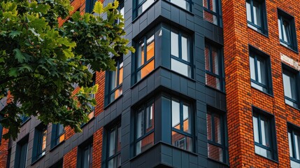 Fototapeta premium Modern Brick Building with Large Windows