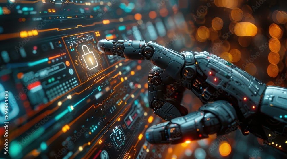 Poster robotic hand interacting with a digital interface