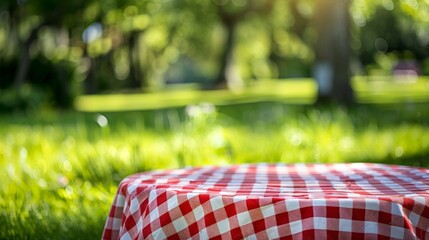 Checkered Cloth on Lush Green Grass, Perfect Picnic Spot
