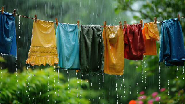 washed clothes will get wet again in the summer rain
