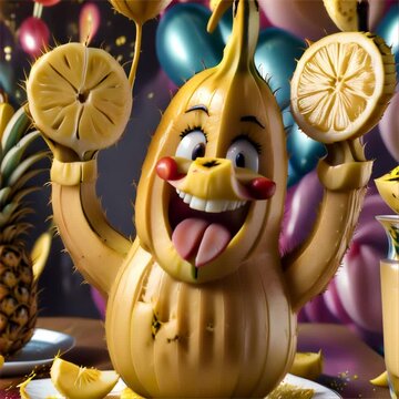Food, smile, tableware, banana, fruit, plant, natural foods, pineapple, yellow, saba banana