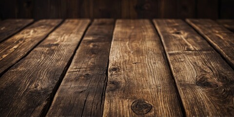 Obraz premium Vintage wooden table on old wooden background, ready for product displays.